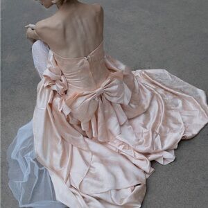 Rare Vintage Gunne Sax bridal Women's Pink wedding Dress with corset and big bow